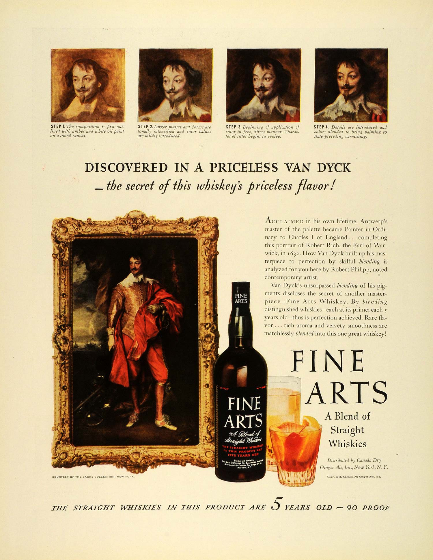 1942 Ad Canada Dry Ginger Ale Inc Fine Arts Whiskies Bottle Charles I FZ6