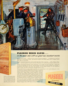 1942 Ad Plaskon Co Toledo Resin Glues Merchant Vessels Wood Ship Bridge FZ6
