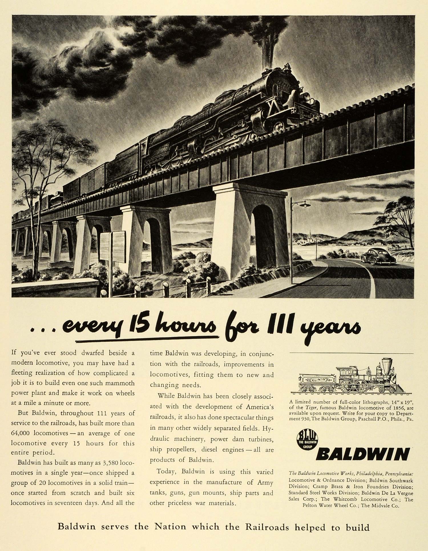 1942 Ad Baldwin Locomotive Works Trains Railroad Tracks Bridge FZ6
