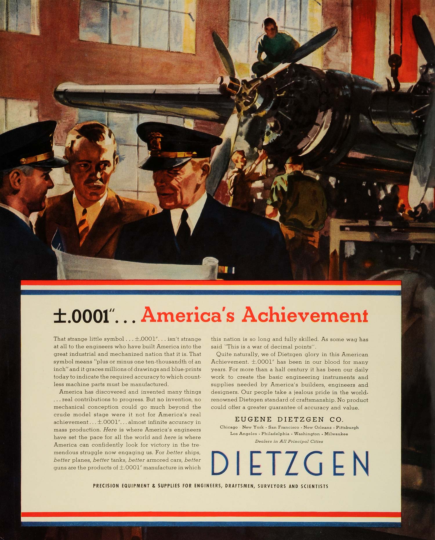 1942 Ad Eugene Dietzgen Co Chicago Precision Equipment Propeller Aircraft FZ6