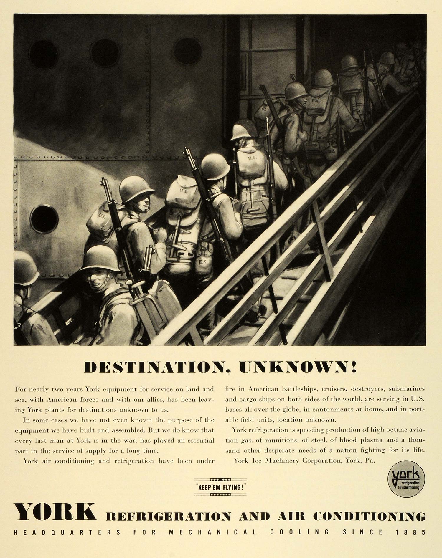 1942 Ad York Refrigeration Air Conditioning WWII War Production Troops Load FZ6