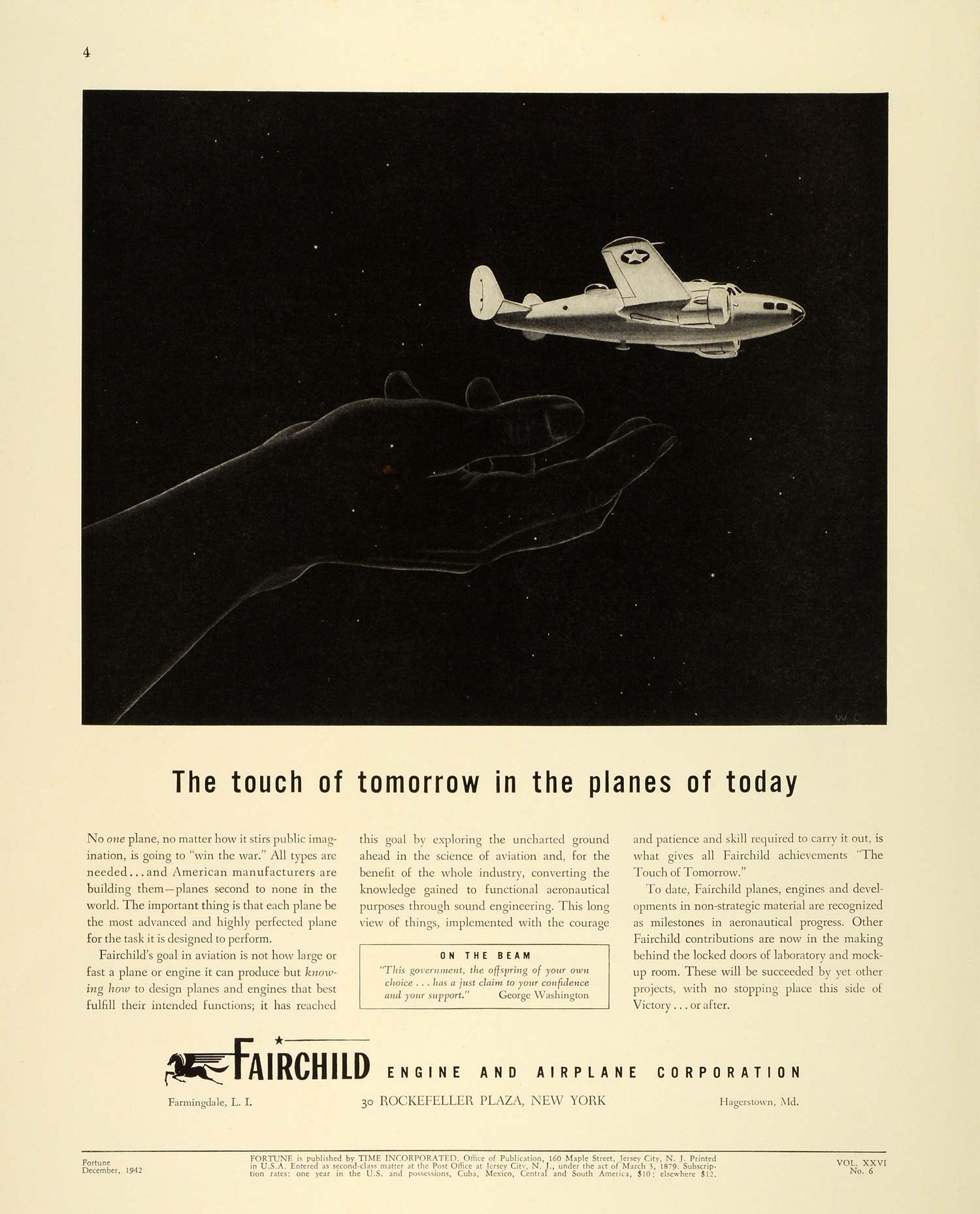 1942 Ad Fairchild Engine Airplane WWII War Production Washingto