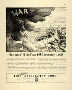 1942 Ad Fire Association Group Big Bad Wolf Blows War Insurance Roland FZ6