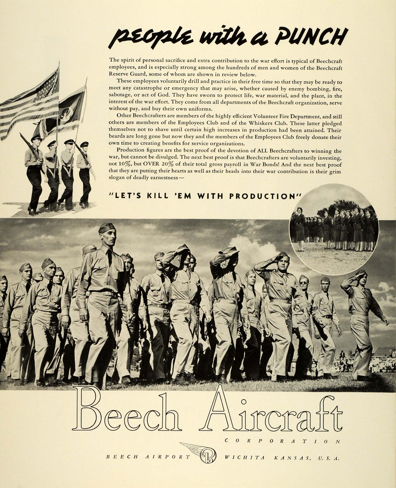 1942 Ad Beech Aircraft WWII War Production Beechcraft Fire Dept Whiskers FZ6