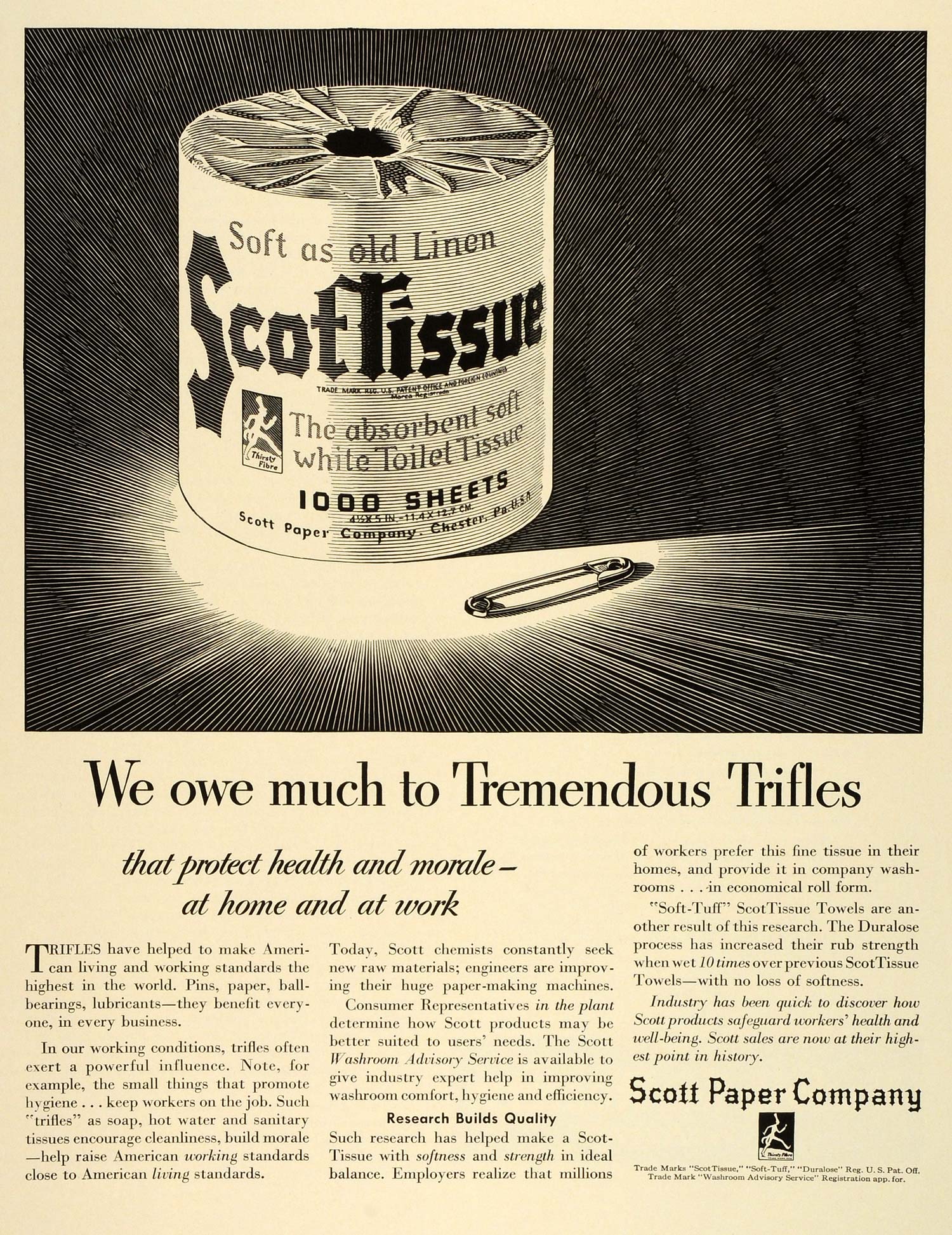 1942 Ad ScotTissue Paper Household Products WWII War Production Health FZ6