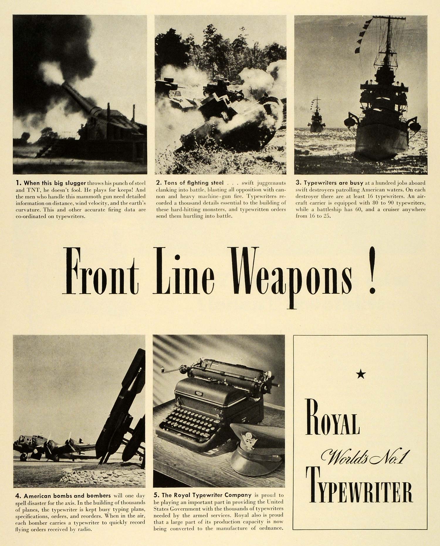 1942 Ad Royal Typewriter WWII War Production Business Office Machines Typing FZ6