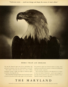 1942 Ad Maryland Casualty Insurance Baltimore WWII Bald Eagle Pilot Training FZ6