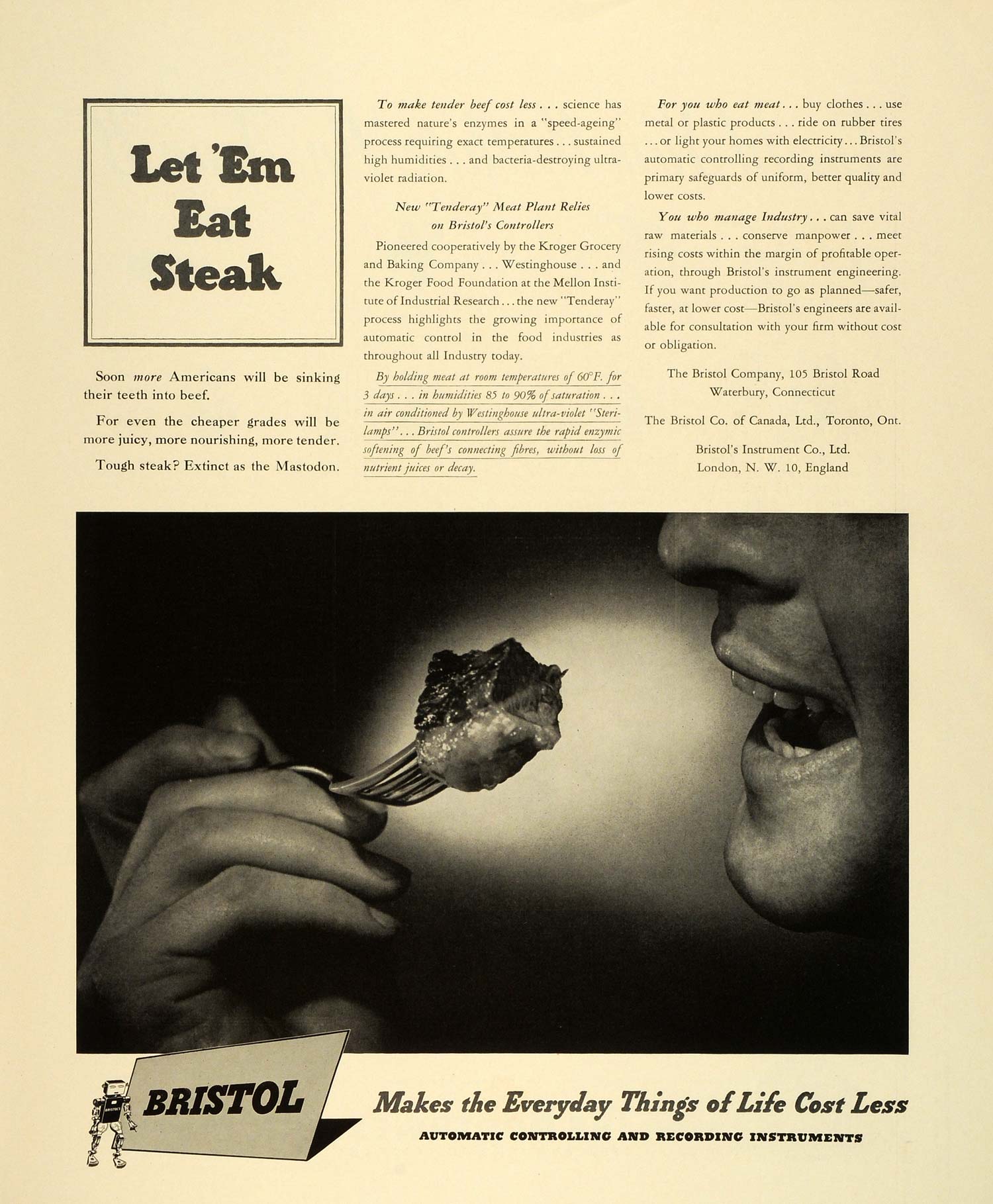 1942 Ad WWII War Production Bristol Kroger Grocery Beef Ultraviolet FZ6