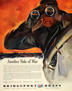 1943 Ad Bridgeport Brass WWII War Production Navy Watchman Ralph Crawley Art FZ6
