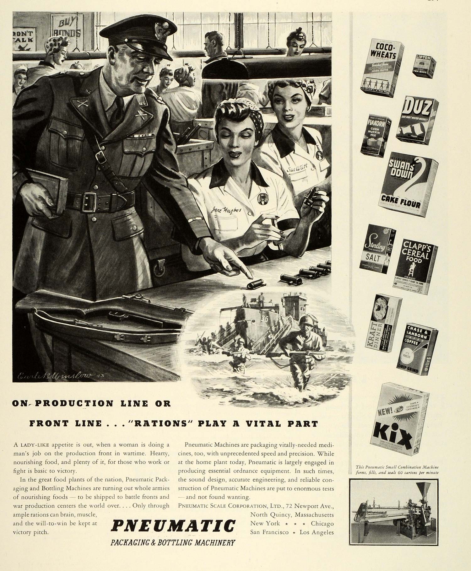 1943 Ad Pneumatic Packaging Bottling WWII War Production Rosie Riveter Sue FZ6