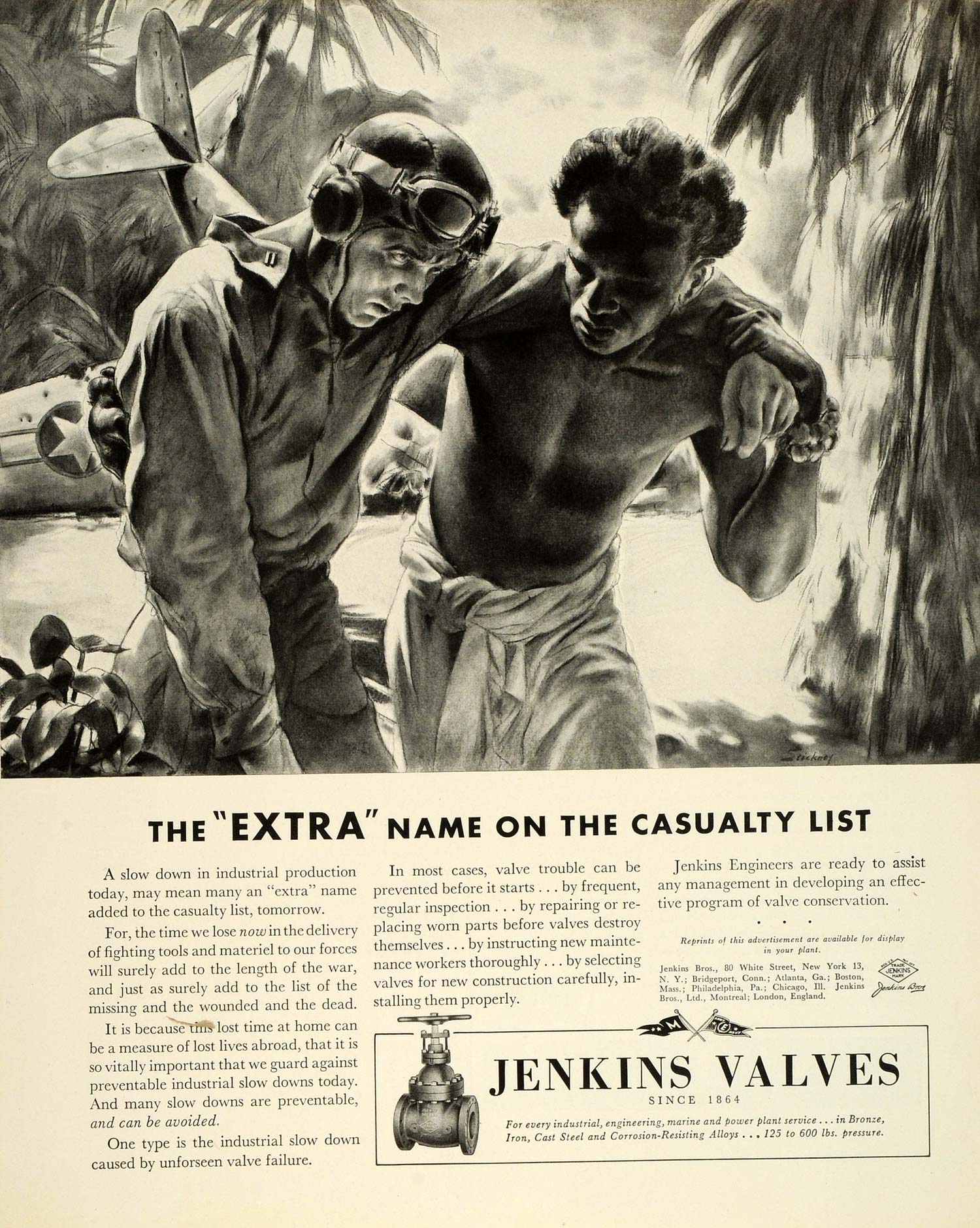 1943 Ad Jenkins Valves Industrial Engineering WWII War Production Airplane FZ6
