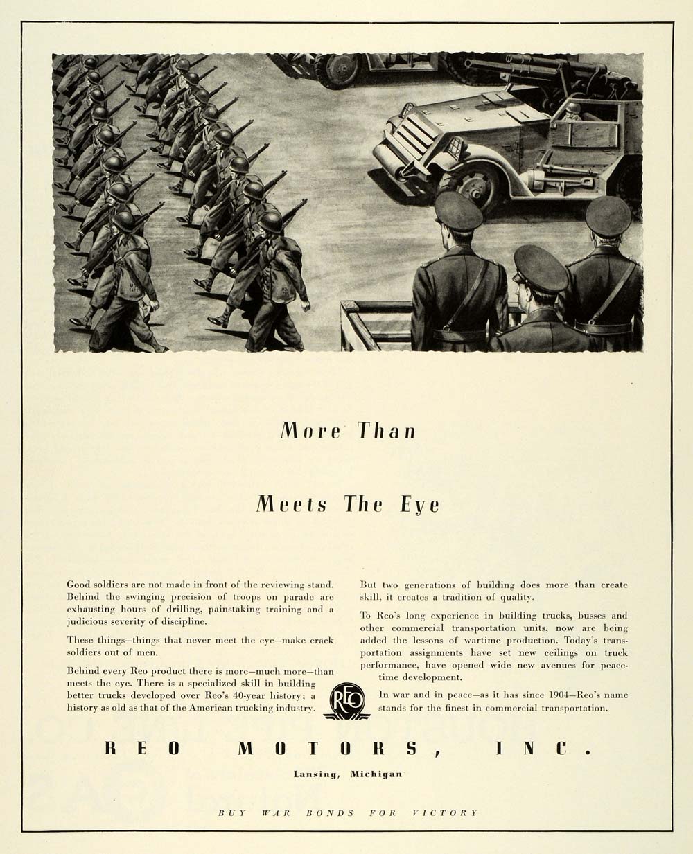 1944 Ad Reo Motors Inc Lansing Logo Troops Soldiers Military Equipment FZ6