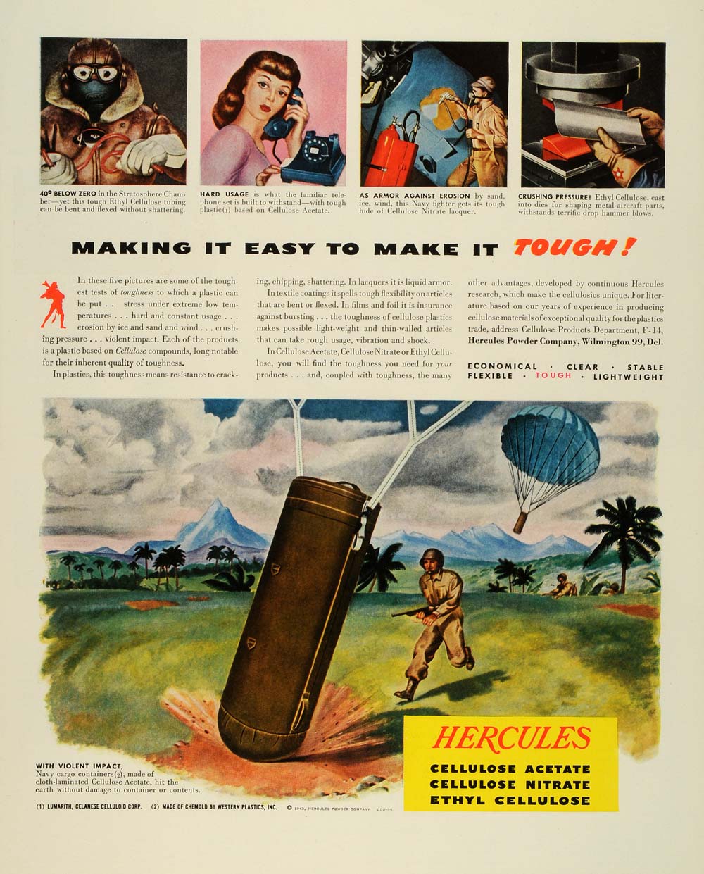 1944 Ad Hercules Powder Co Wilmington Navy Cargo Containers Cellulose FZ6