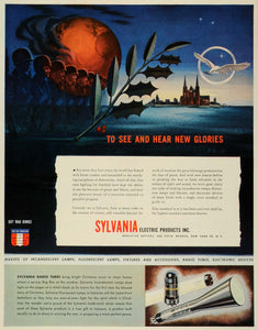 1944 Ad Sylvania Electric Peace Dove Troops Soldiers WWII Fluorescent Lamps FZ6