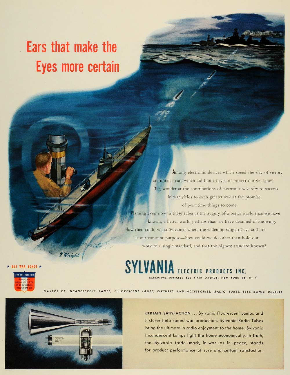 1944 Ad Sylvania Electric Incandescent Fluorescent Lamps War Ship Torpedo FZ6