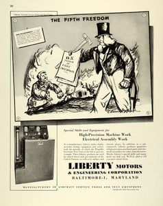 1944 Ad Liberty Motors & Engineering Tools Test Equipment Uncle Sam Cartoons FZ6