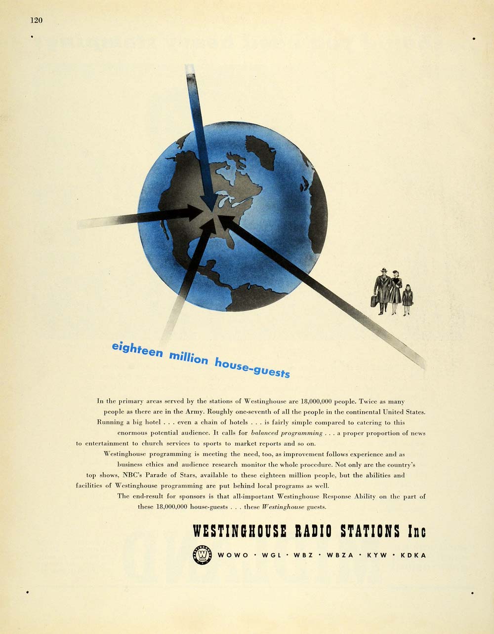 1944 Ad Westinghouse Radio Station Inc World North America Logo Travelers FZ6
