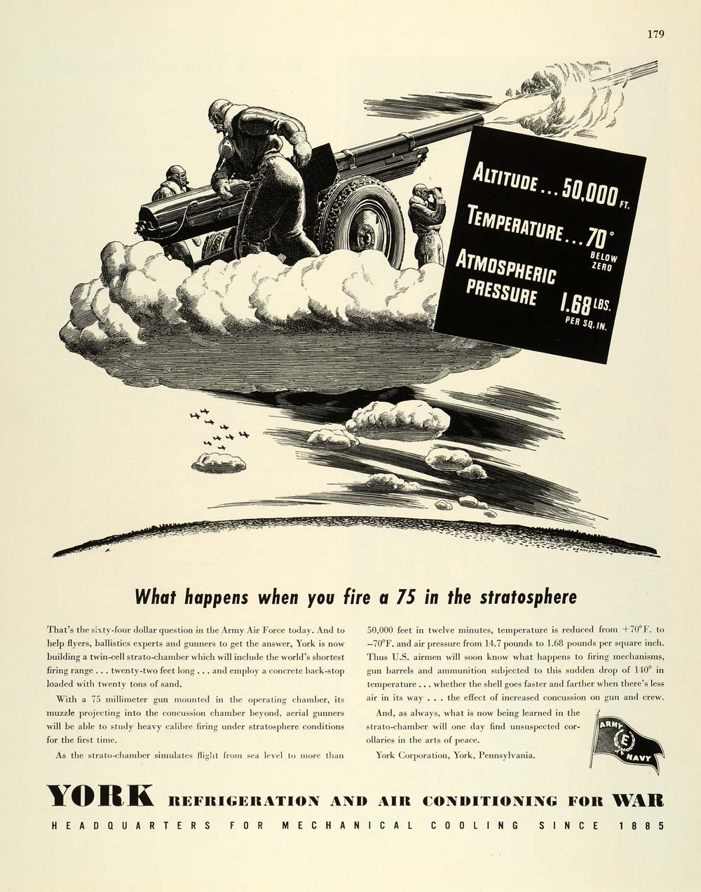 1944 Ad York Refrigeration & Air Conditioning PA Army Air Force Gun Kearfott FZ6