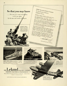 1944 Ad Leland Electric Letter Victory Bofor Gun Flying Fortress Engineering FZ6