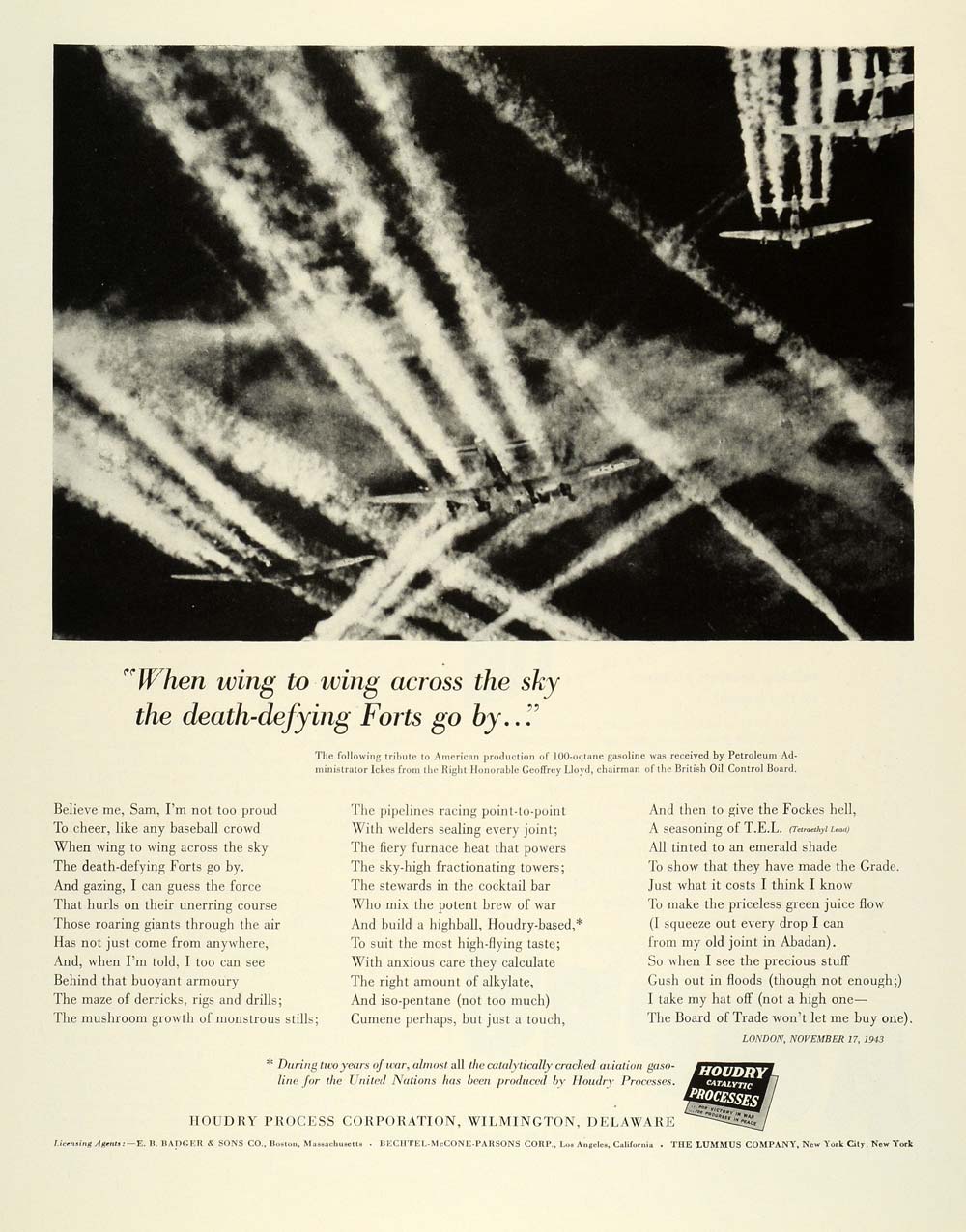 1944 Ad Houdry Process Wilmington Fluid Catalytic Products Military Aircraft FZ6