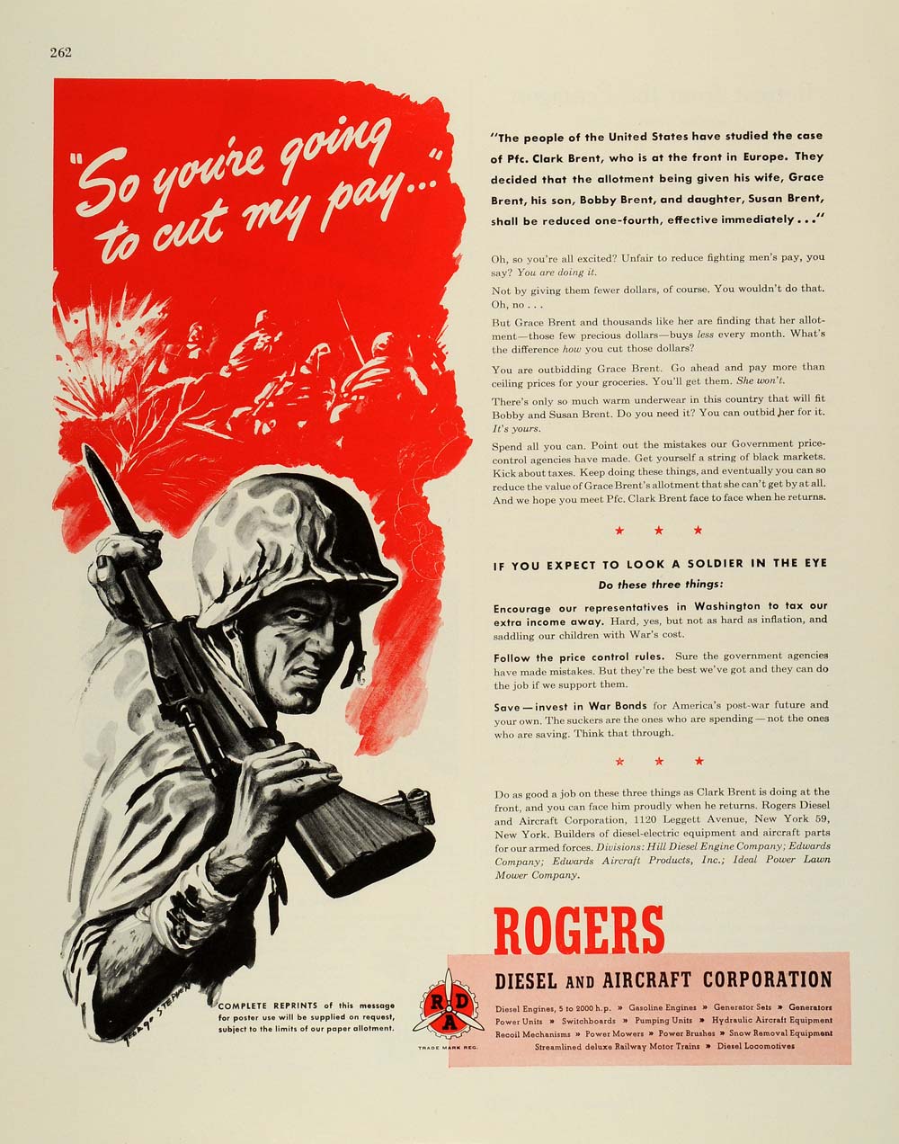 1944 Ad Rogers Diesel & Aircraft Logo RDA Serviceman Soldier War Bonds FZ6