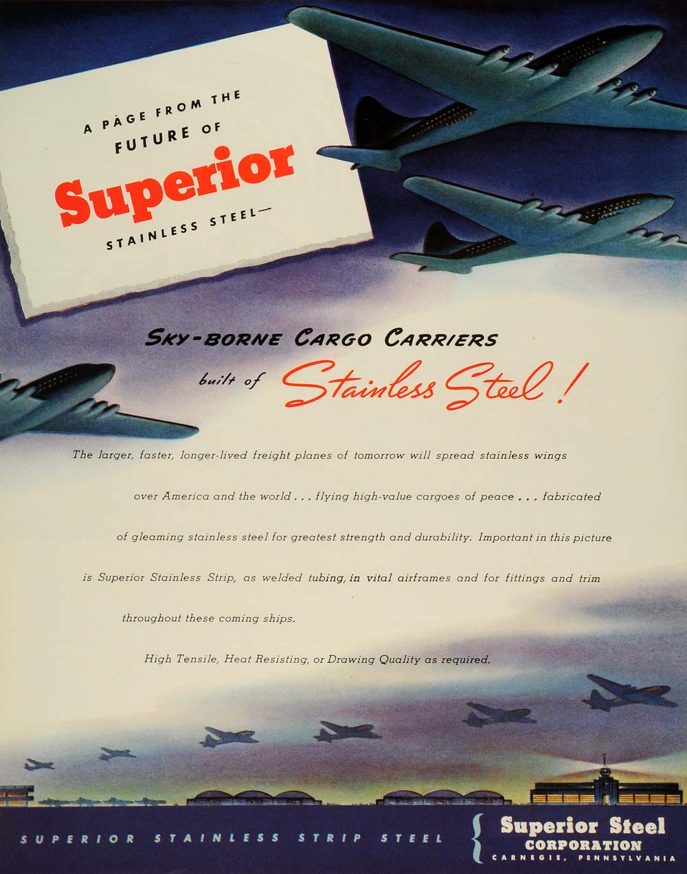 1944 Ad Superior Steel Corp PA Cargo Carriers Fighter Plane Bomber Aircraft FZ6