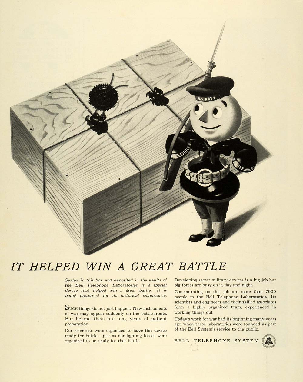 1944 Ad American Telephone & Telegraph Co Sealed Box War Device US Navy WWII FZ6