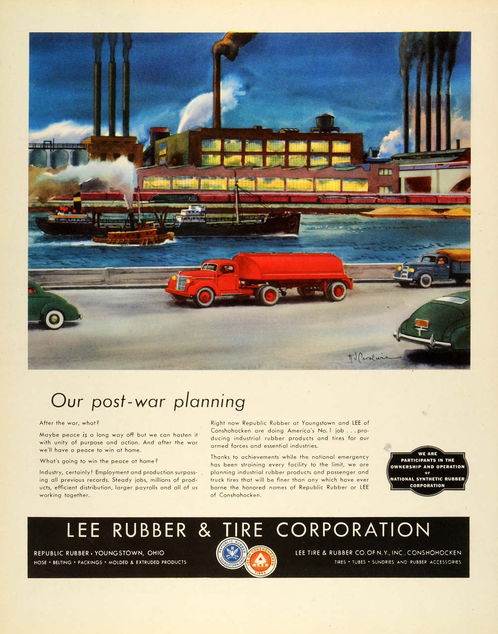 1944 Ad Lee Rubber & Tire Corp Vintage Vehicles Seaport Ships Factories FZ6