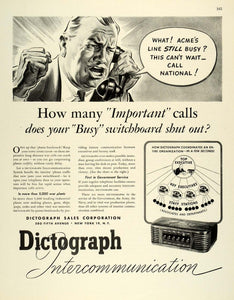 1944 Ad Dictograph Sales Corp NY Intercommunication Switchboard Device Angry FZ6
