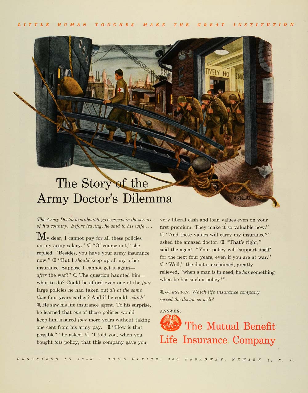 1944 Ad Mutual Benefit Life Insurance Co Army Troops Red Cross Doctor WWII FZ6