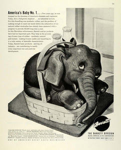 1944 Ad Barrett Division Allied Chemical Dye Coal-Tar Products Elephant Baby FZ6