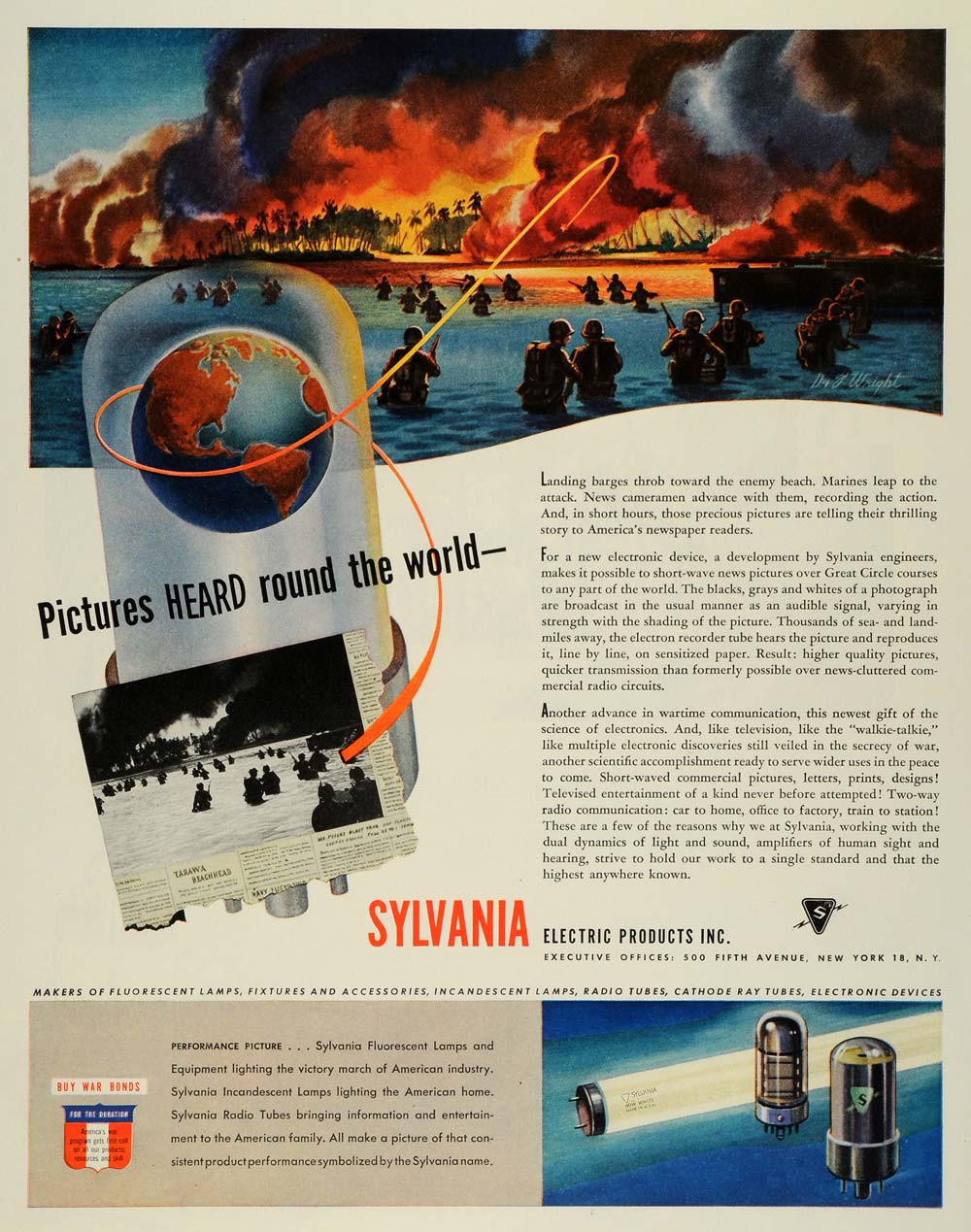 1944 Ad Sylvania Electric Products Bomb Soldiers Battlefield Beach Radio FZ6