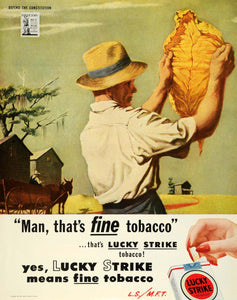 1944 Ad American Tobacco Products Leaf Farmer Barn Lucky Strike Cigarettes FZ6