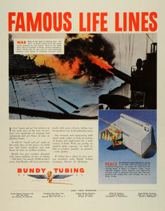1944 Ad Bundy Tubing Detroit Refrigerator Model Rober E Bingman Warship Guns FZ6