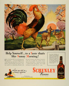 1944 Ad Schenley Reserve Blended Whisky Rooster Sunrise Deer Blossom Tree FZ6