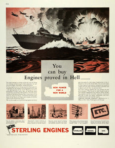 1944 Ad Sterling Marine Engines Prove Hell WWII War Production Navy FZ6