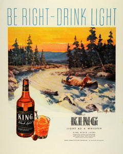 1944 Ad Brown Forman King Black Label Whisky Frederic Mizen Art Canoeing FZ6