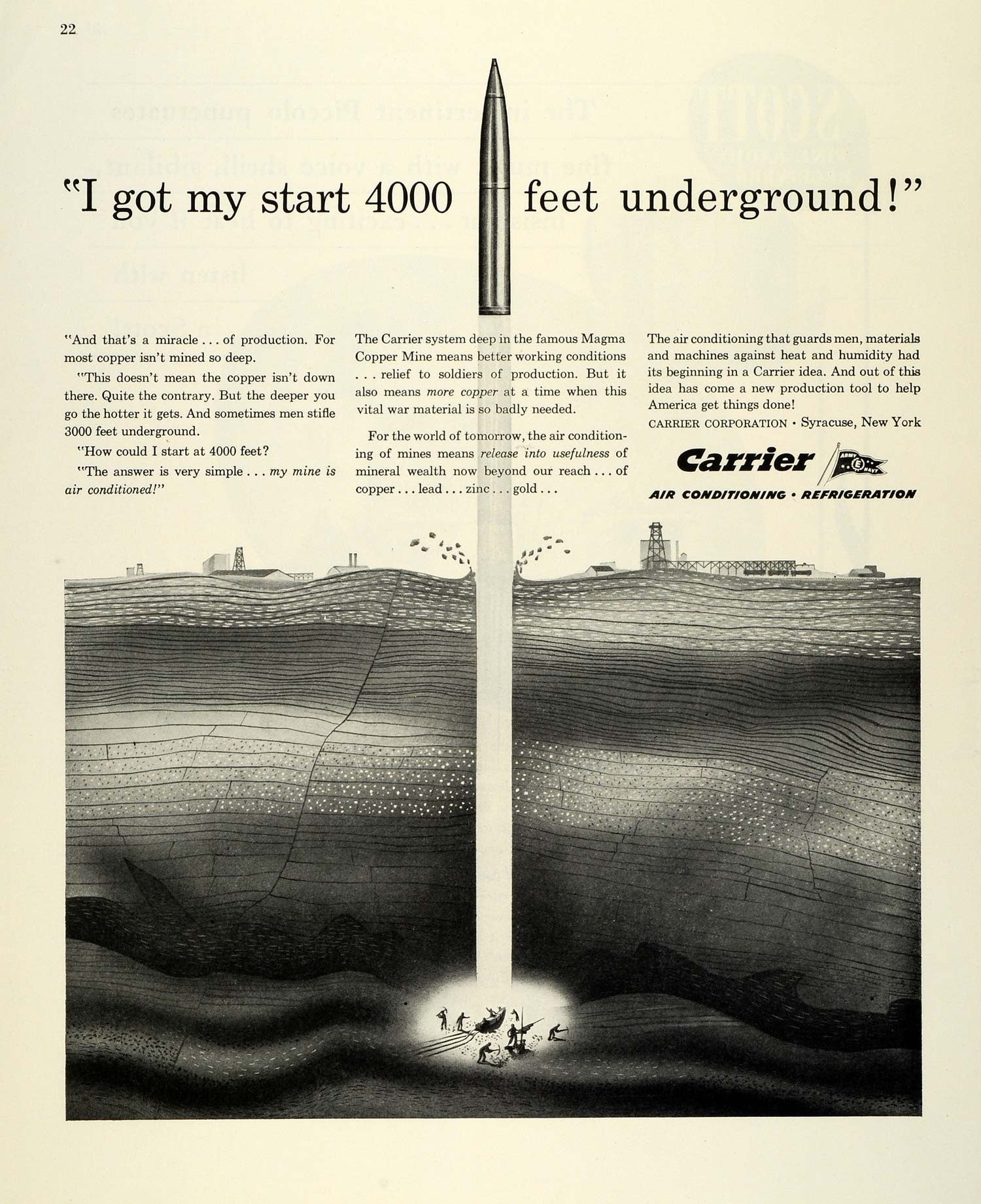 1944 Ad Carrier Air Conditioning Refrigeration WWII War Production Copper FZ6