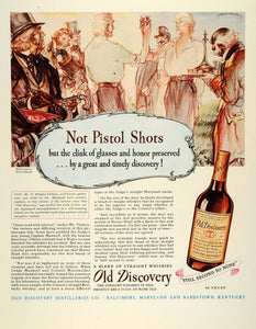 1944 Ad Old Discovery Distillery Straight Whiskey Drinking Men Art Henry FZ6