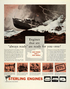 1944 Ad Sterling Marine Engines World War II Lightning Storm Art Walter L FZ6