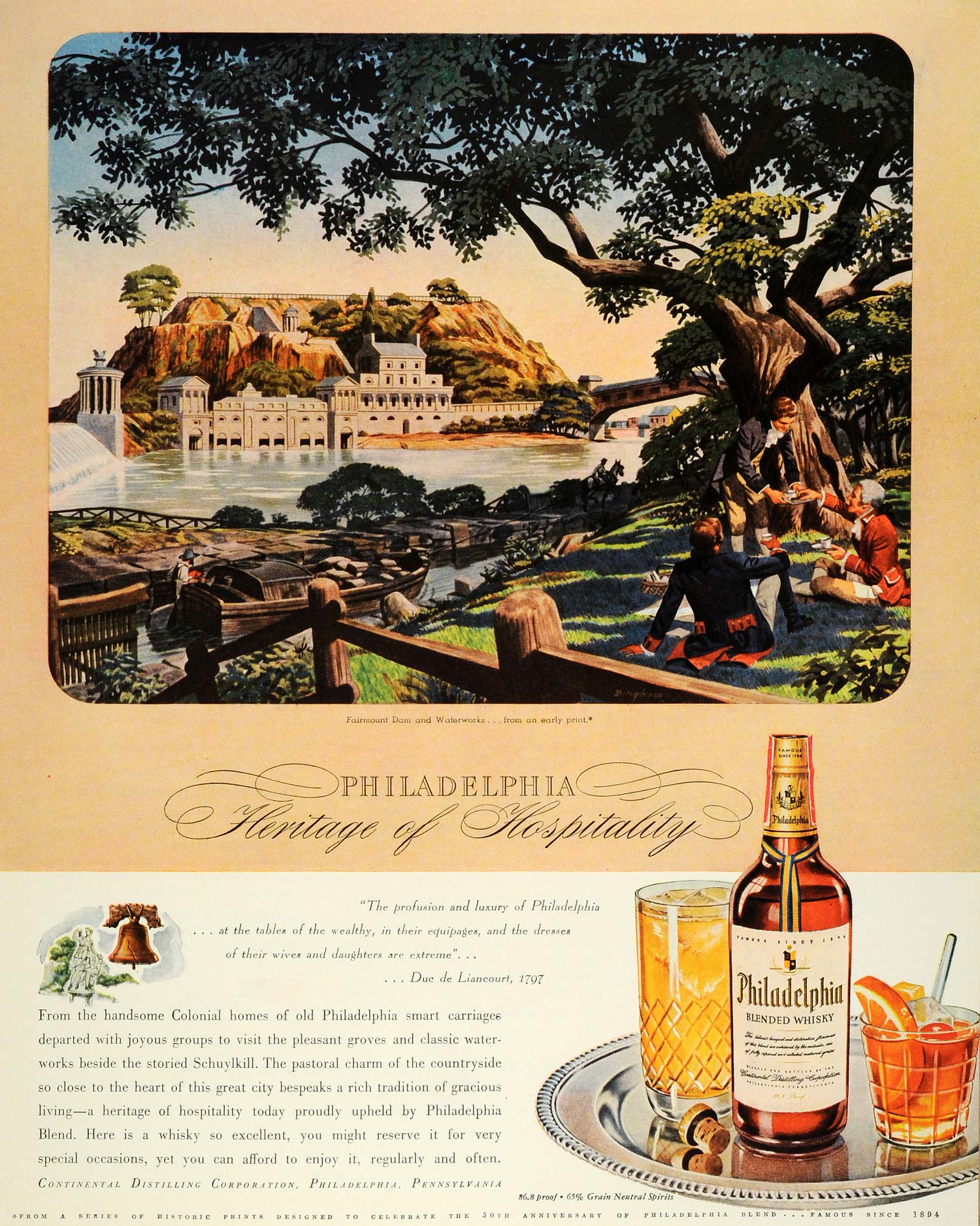 1944 Ad Continental Distilling Philadelphia Whisky Colonial Picnic James FZ6