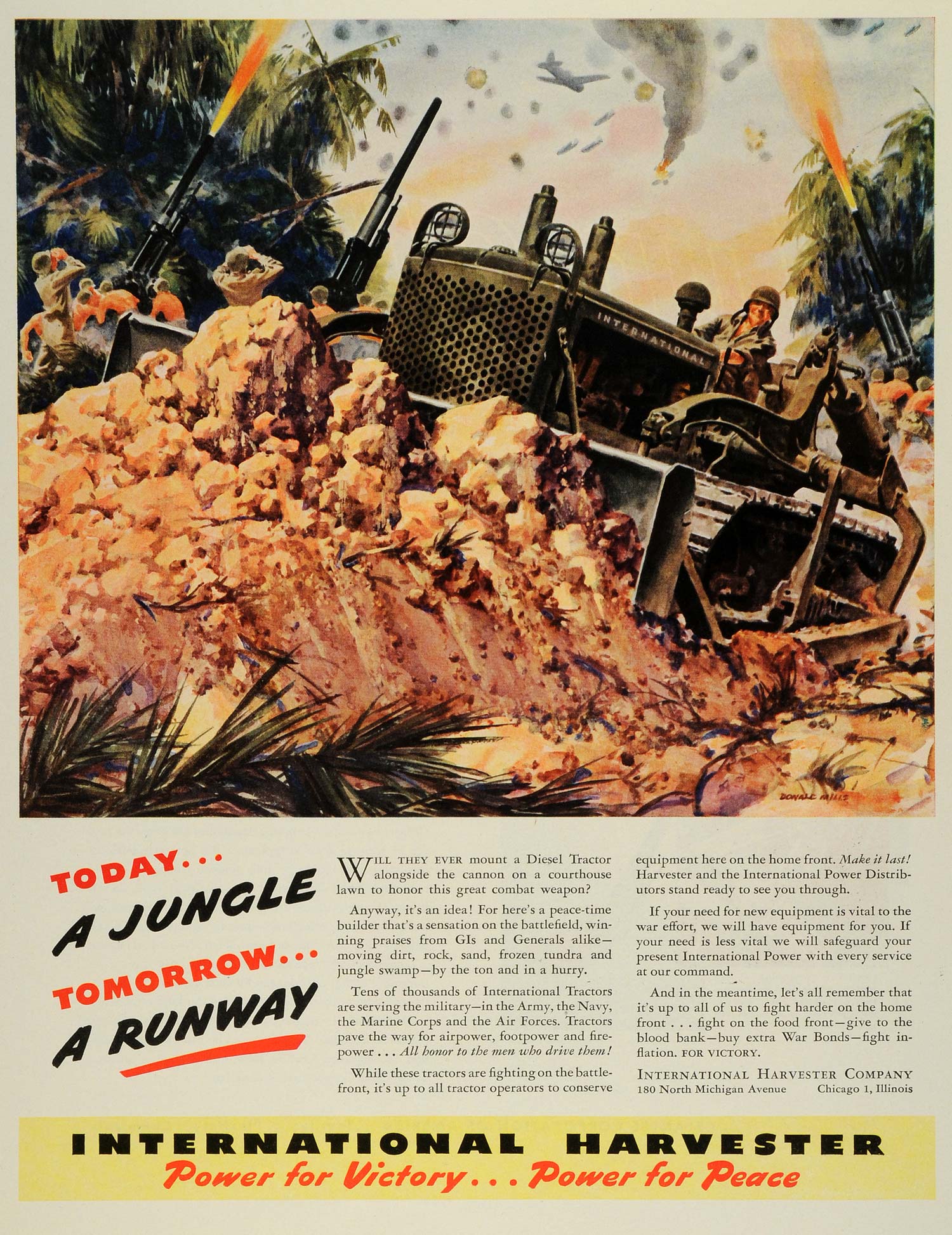 1944 Ad International Harvester World War II Vehicle Tractor Troops Donald FZ6