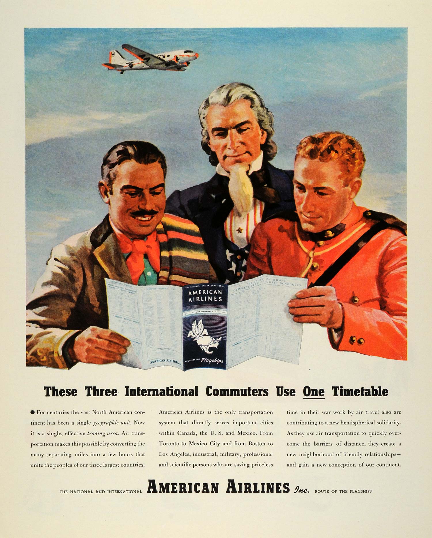 1944 Ad American Airlines Flight Travel Uncle Sam Mexico Canada FZ6