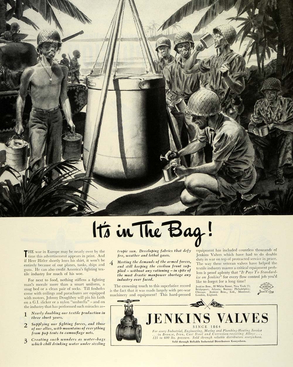 1944 Ad Jenkins Bros. Valves Water-Bags War Equipment Production Servicemen FZ6