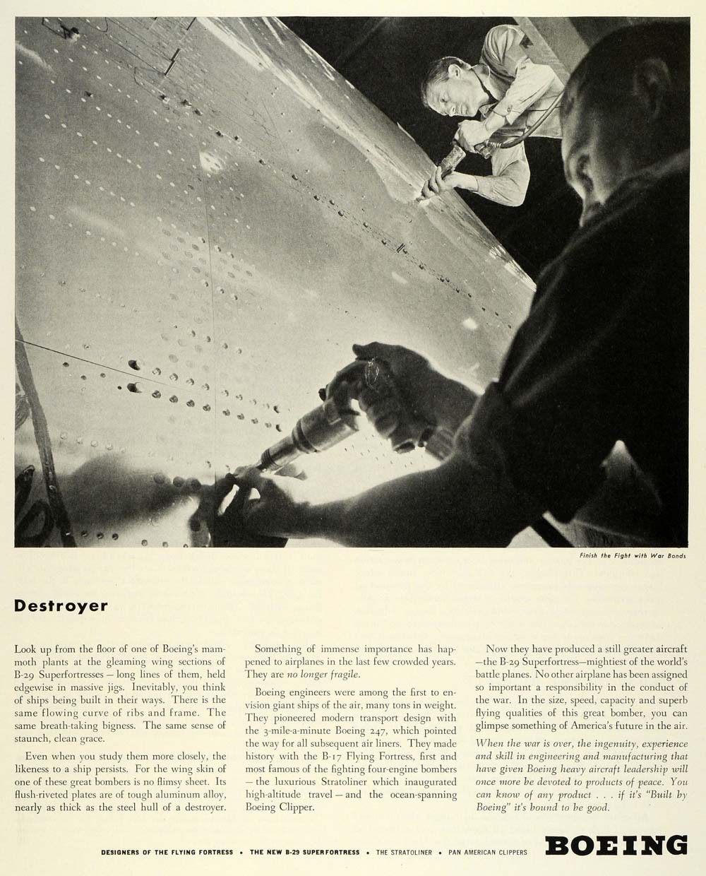 1944 Ad Boeing Co Aerospace Destroyer B-29 Superfortress Bomber Engineers FZ6