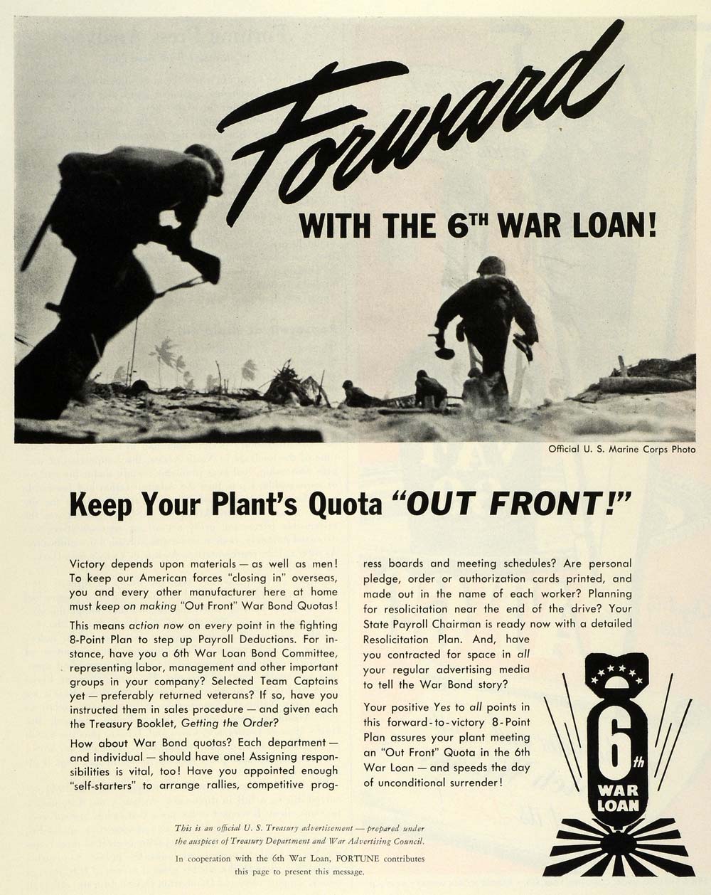 1944 Ad Treasury Department & War Advertising Council 6th War Loan