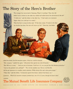 1944 Ad Mutual Benefit Life Insurance Co Logo Soldier Father Brother Hero FZ6