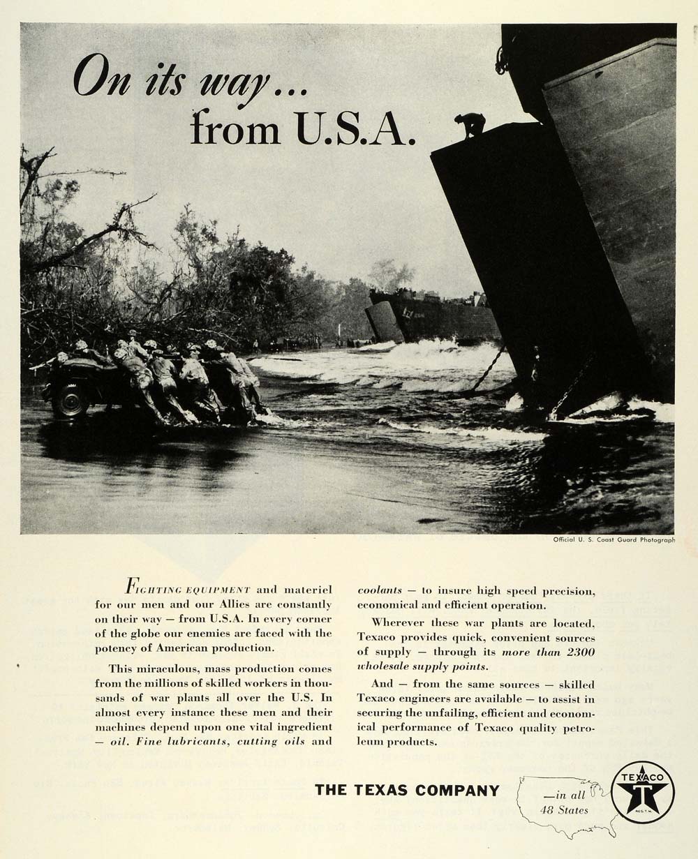 1944 Ad Texas Co Texaco Logo US Coast Guards Battleship Lubricants Oil FZ6