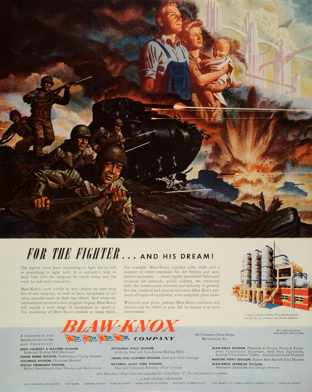 1944 Ad Blaw-Knox Co Combat Soldiers Rolling Machinery Tank War Equipment FZ6