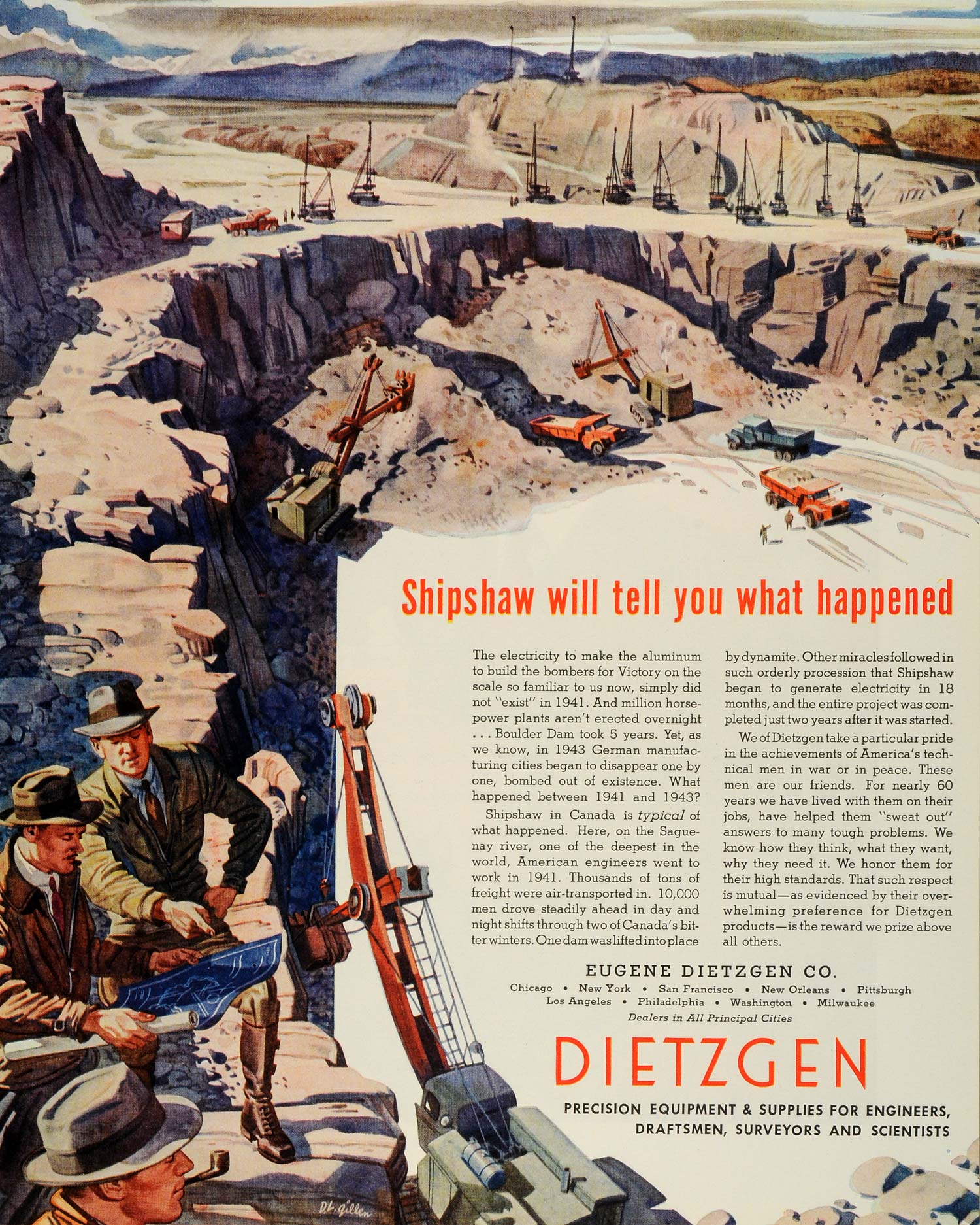 1944 Ad WWII Eugene Dietzgen Engineers Surveyors Drafting War Production FZ6